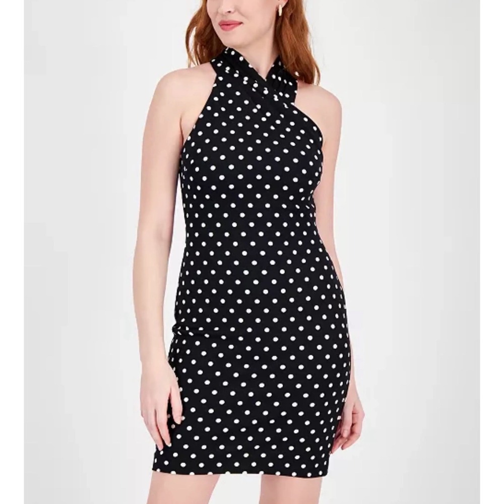 Rachel Roy Black White Polka Dot Halter Neck Crossover Sheathβ Mini Dress Womens